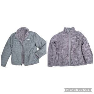 The North Face Girls Reversible Mossbud Swirl Jacket Grey L 14/16 Fleece Quilted